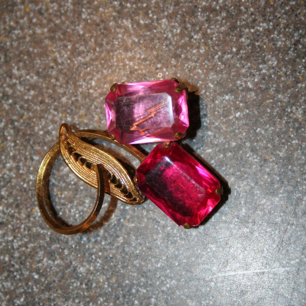 Unique Gold Leaf & Pink Acrylic Stones Brooch
